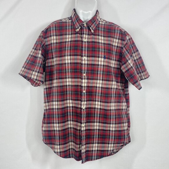 Ralph Lauren Men’s Classic Fit Short Sleeve Red Plaid Button Down Shirt Size L - Picture 1 of 9